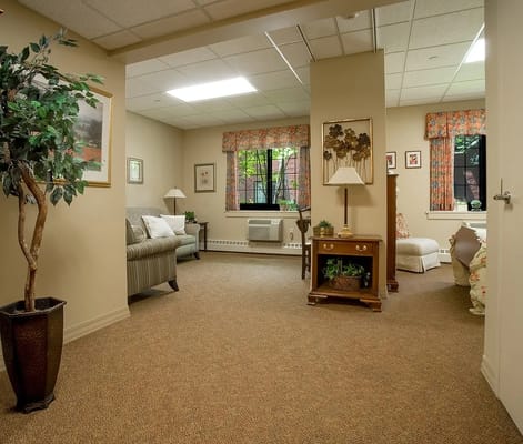 Bright common area with comfortable seating