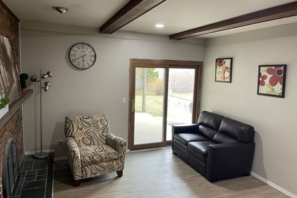 Comfortable living room with seating and natural light