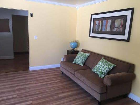 Bright interior space with a couch and decor