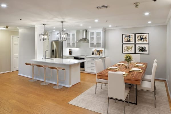 Bright dining area with modern furnishings