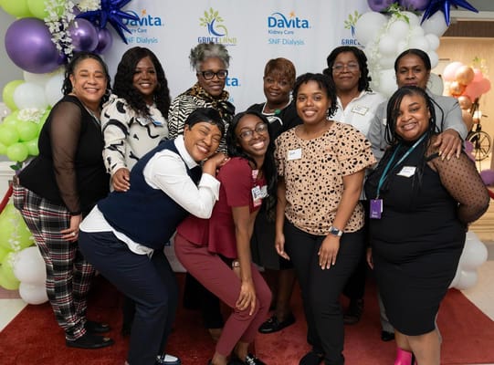 Staff members celebrating at an event in the facility