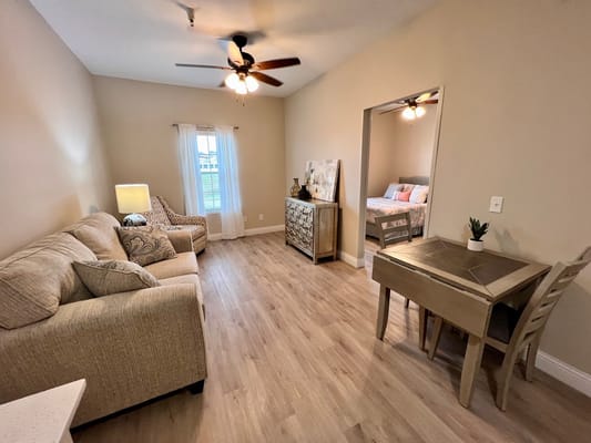 Bright living area in a resident's room