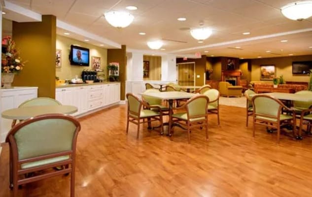 Bright and welcoming common area with seating