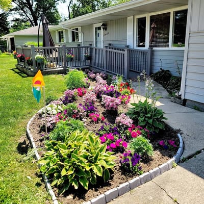 Beautiful flower garden outside the facility entrance