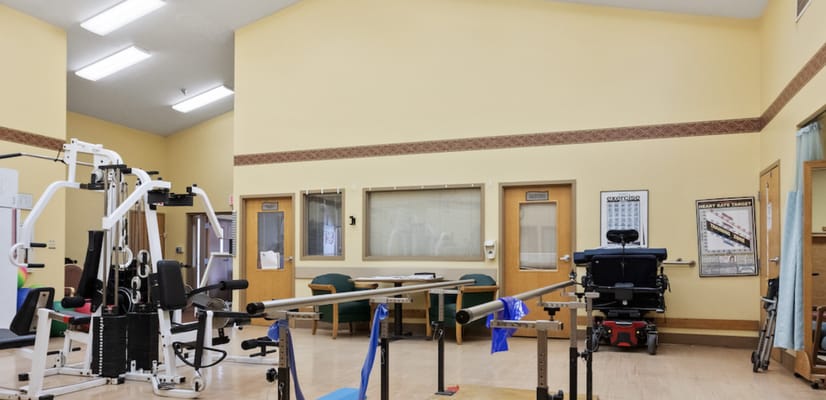 Interior view of a therapy space with equipment