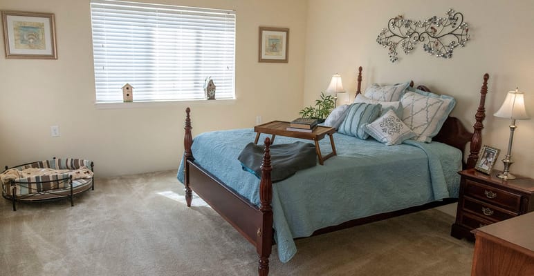 Cozy resident bedroom with a bed and decor