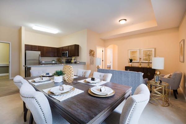 Elegant dining setup in a senior living facility