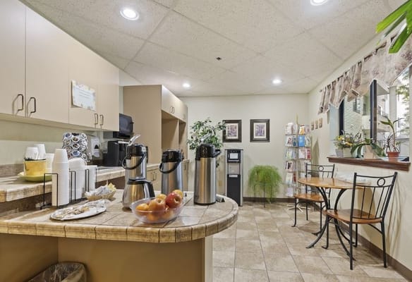 Interior coffee area with snacks and seating