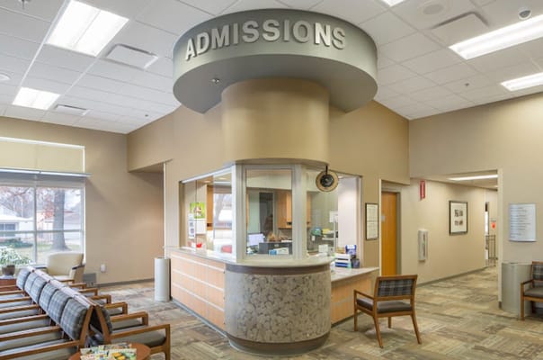 Admission desk in a facility lobby