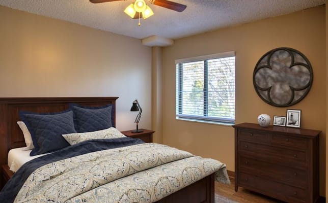 Cozy bedroom layout in a senior apartment