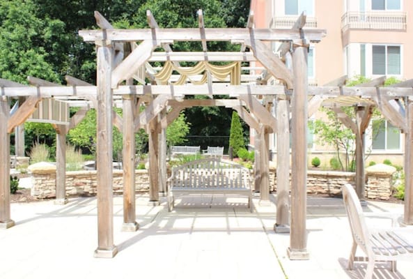 Outdoor pergola in a garden area
