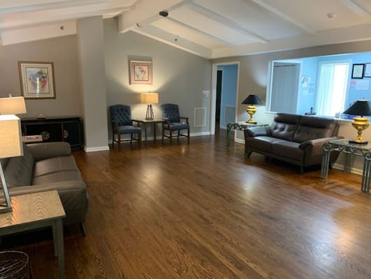 Bright common area with comfortable seating