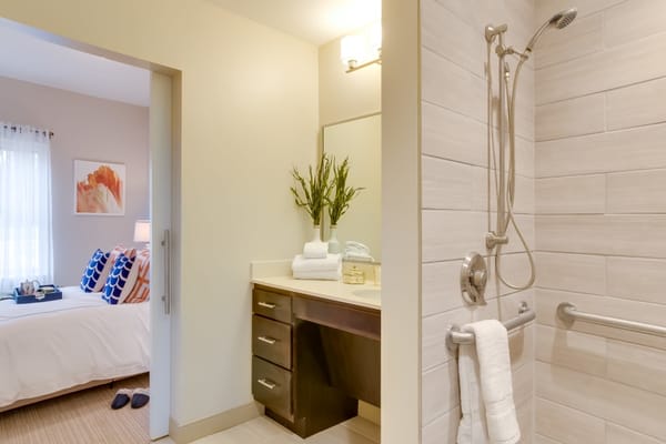 Well-lit bathroom with modern fixtures and decor