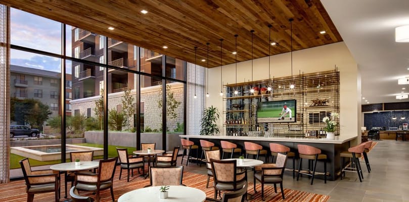 Interior common area with seating and bar