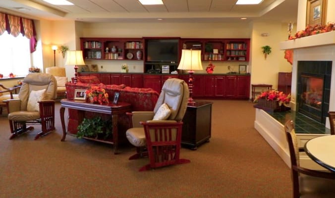 Cozy common living area with seating and decorations