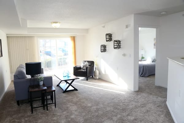 Bright living room area with modern furnishings