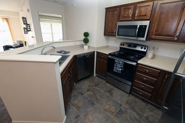 Modern kitchen in a senior living apartment