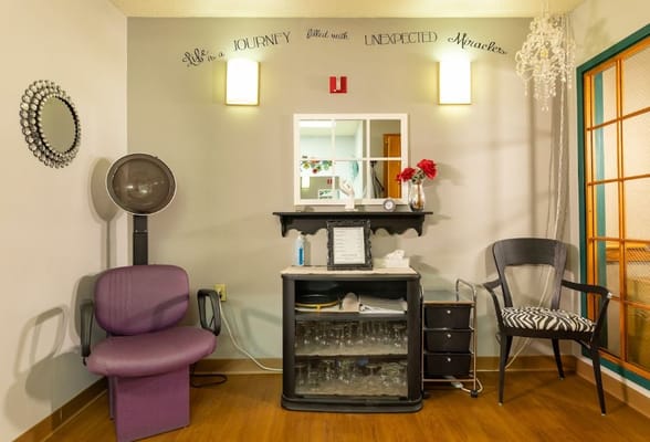 Interior view of a hair salon area with decor
