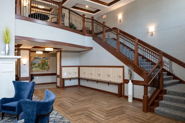Interior view of a welcoming common area with seating
