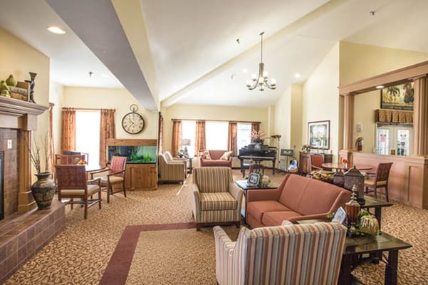 Bright common area with seating and decor