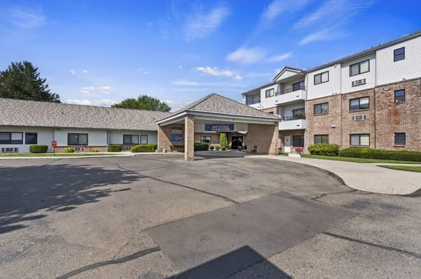 Building exterior view of Prestige Senior Living at Karcher Estates