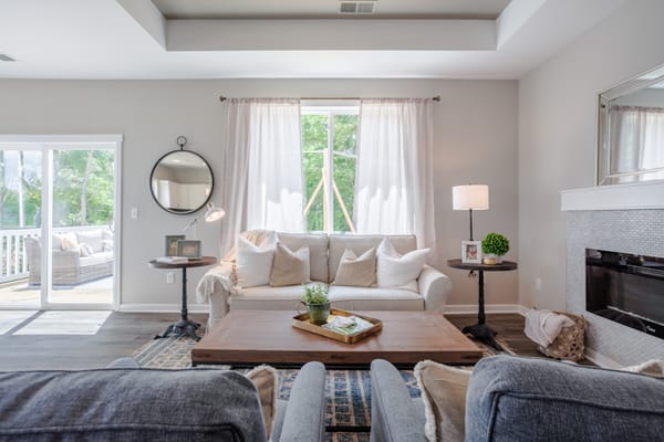 Comfortable living room with a sofa and natural light