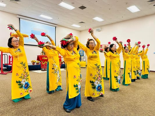 Residents performing a cultural dance during an event