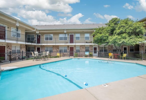 Swimming pool with outdoor seating area