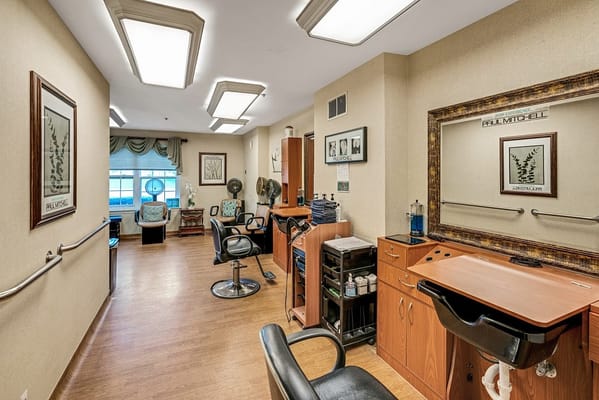 Interior of hair salon at Shorehaven facility