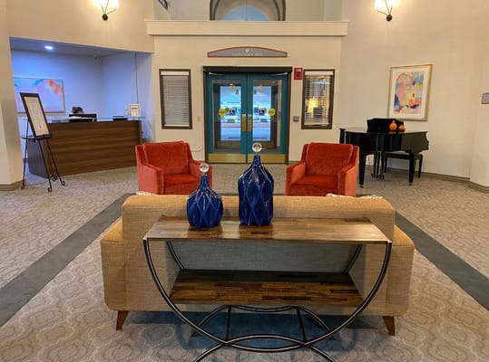 Interior view of a common area with seating and decor