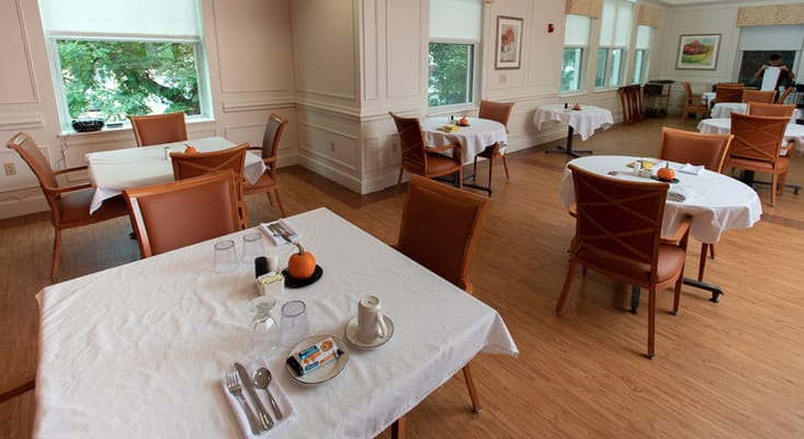 Dining area set up for a meal service