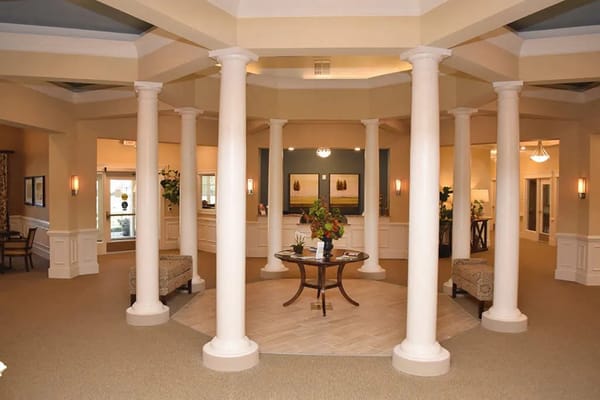 Interior view of a common area with decorative columns