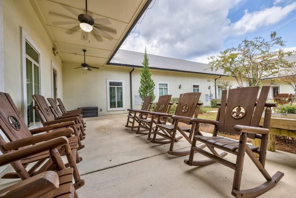 Outdoor seating with rocking chairs on a patio