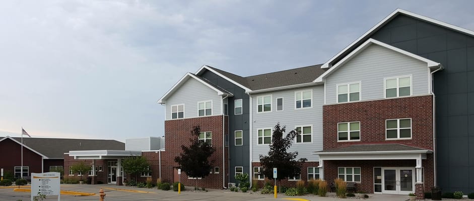 Front exterior of Sunrise Retirement Community building