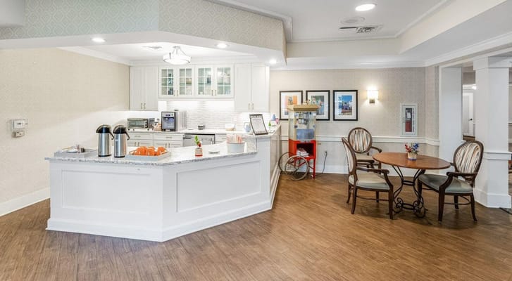 Bright common area with seating and fresh decor