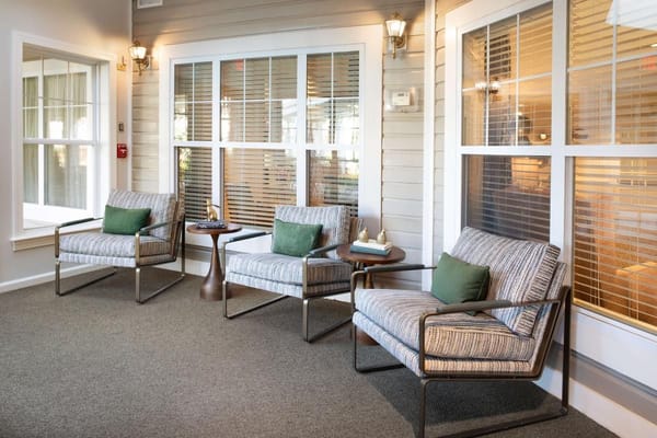 Comfortable seating in a lounge area with a warm atmosphere.