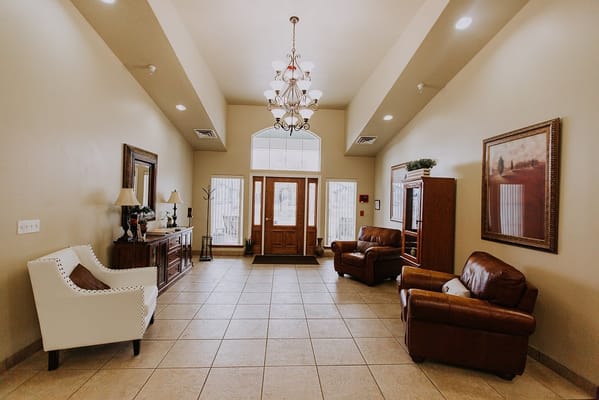 Interior view of the lobby area with seating
