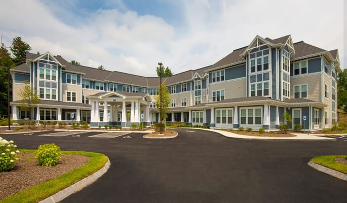 The entrance and façade of The Residence at Silver Square in Dover, NH.