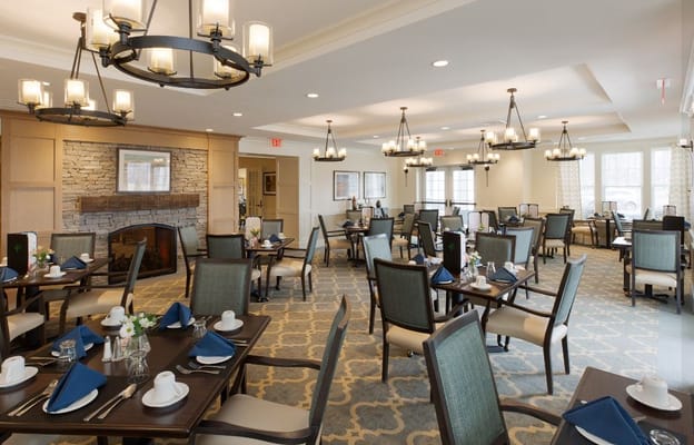 Dining area with tables set for meals