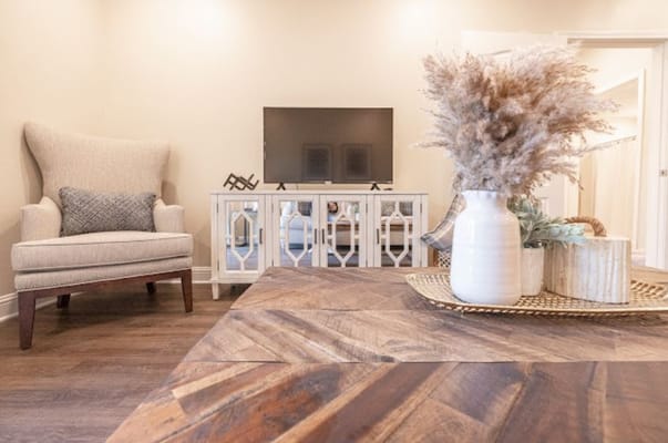 Bright interior of a common area with cozy seating