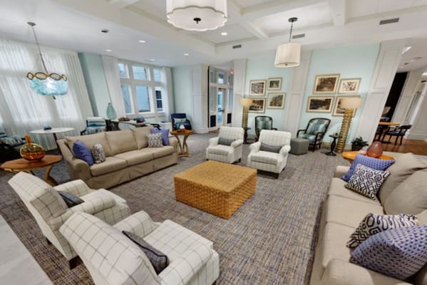 Spacious living room with comfortable seating and decorative accents