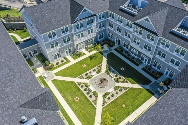 Aerial view of the courtyard at Traditions at Camargo