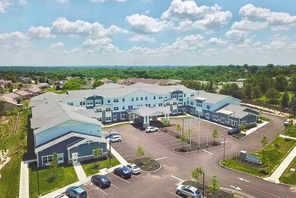 Aerial view of Traditions at North Bend senior living facility