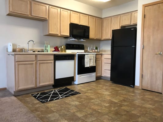 Interior view of a kitchen in a senior apartment
