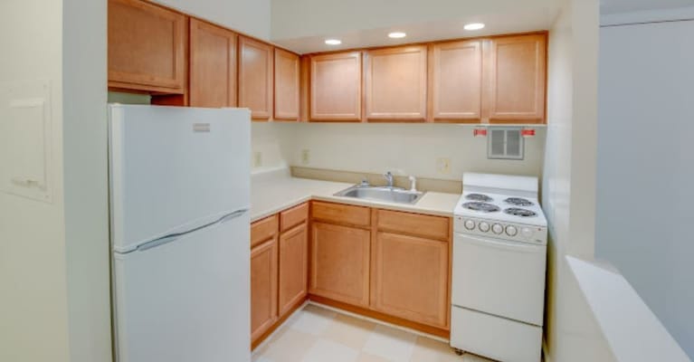 Well-equipped kitchen with wooden cabinets and appliances