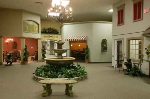 Interior common area with fountain and seating