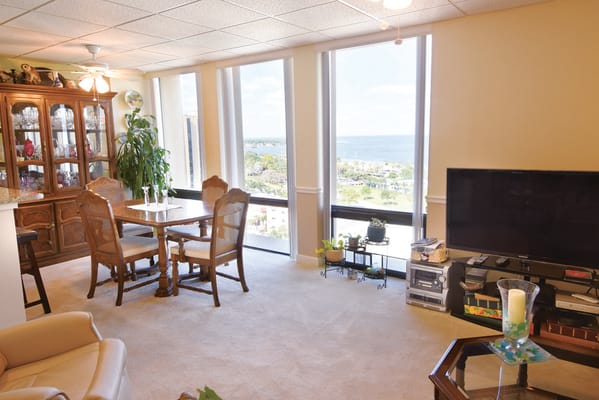 Bright interior space with a view of the outdoors