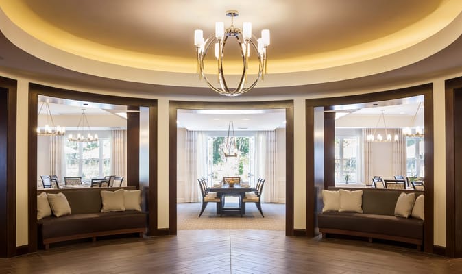 Elegant dining area with stylish decor and seating