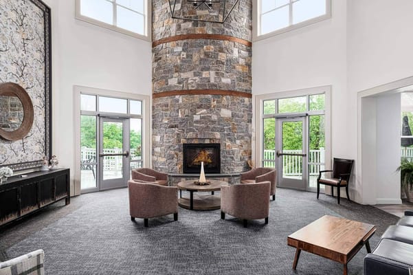 Bright and inviting common area with seating