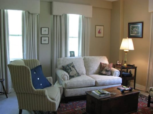 Cozy living room with a couch and armchair